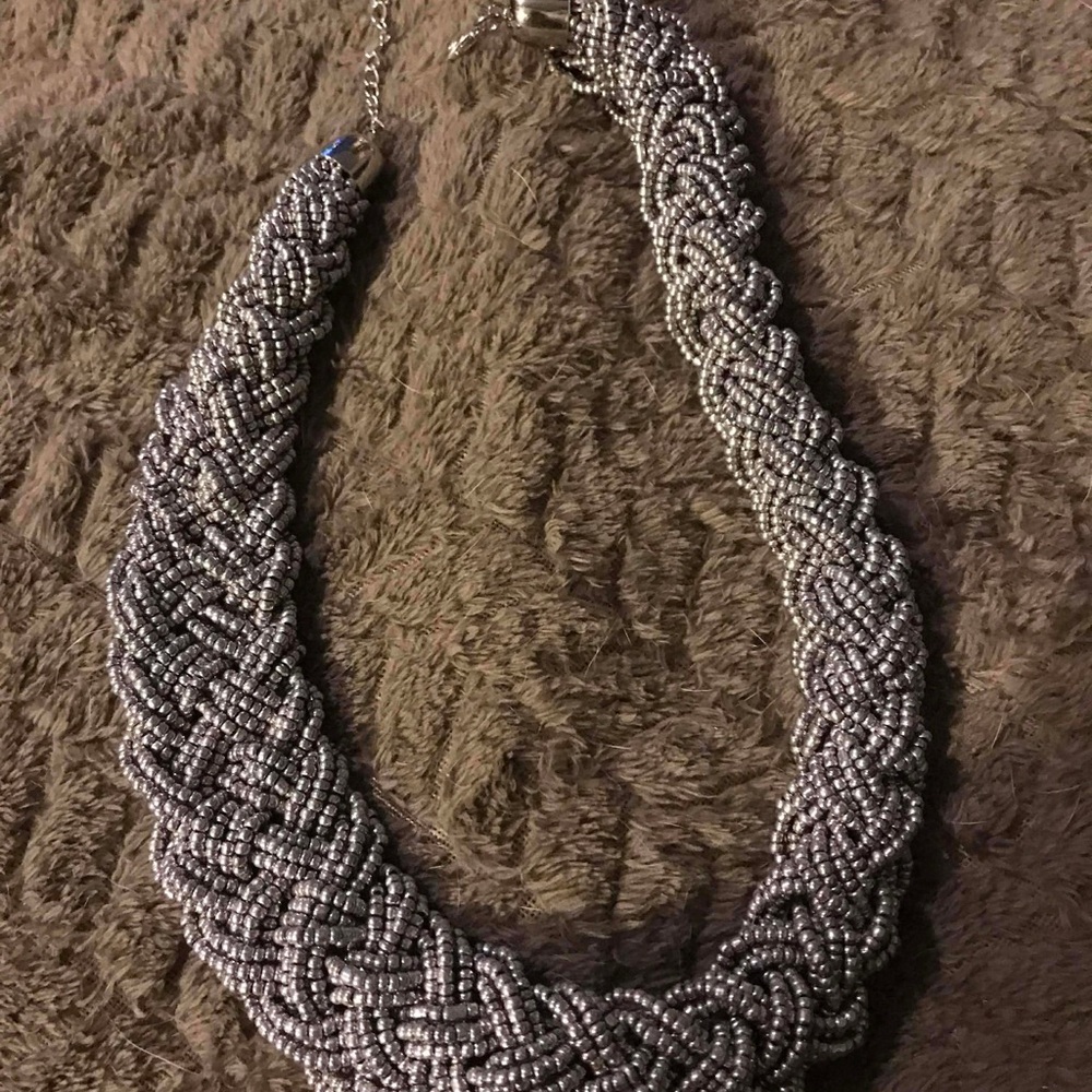Vintage Silver Seed Bead Braided Necklace